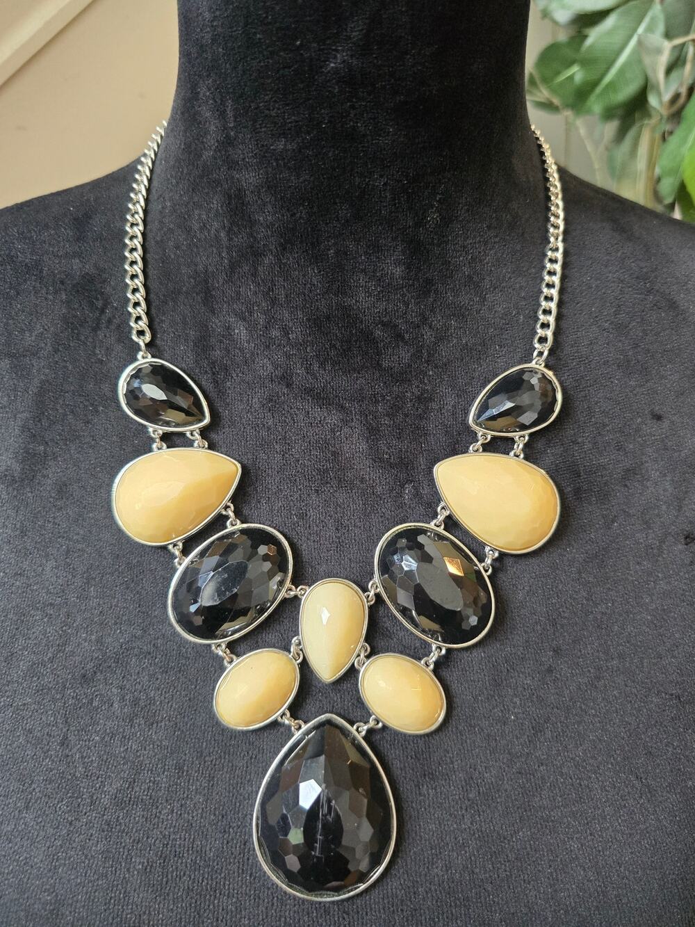 Yellow Black Teardrop Statement Necklace